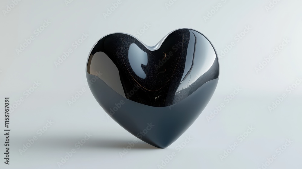 Poster glossy black heart shaped object on minimalist background for modern decorative use