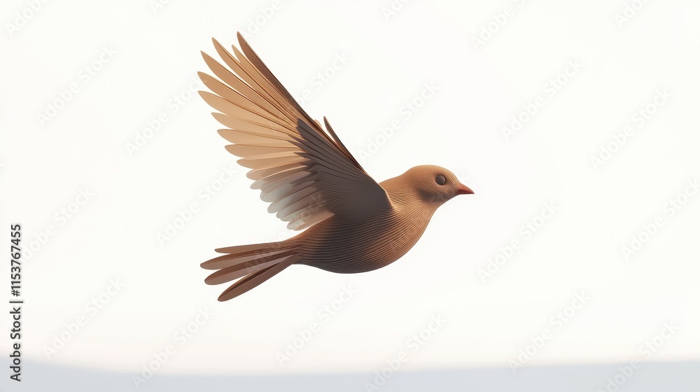 Aufkleber realistic 3d render of a bird in flight with detailed feathers and soft background for nature and wi