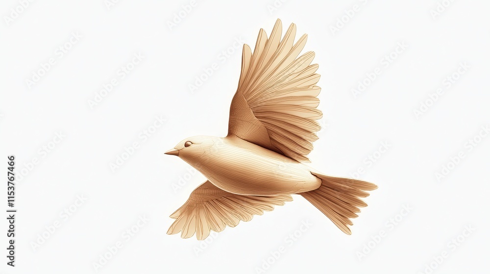 Poster elegant wooden bird in flight with graceful wings and delicate features on a soft background