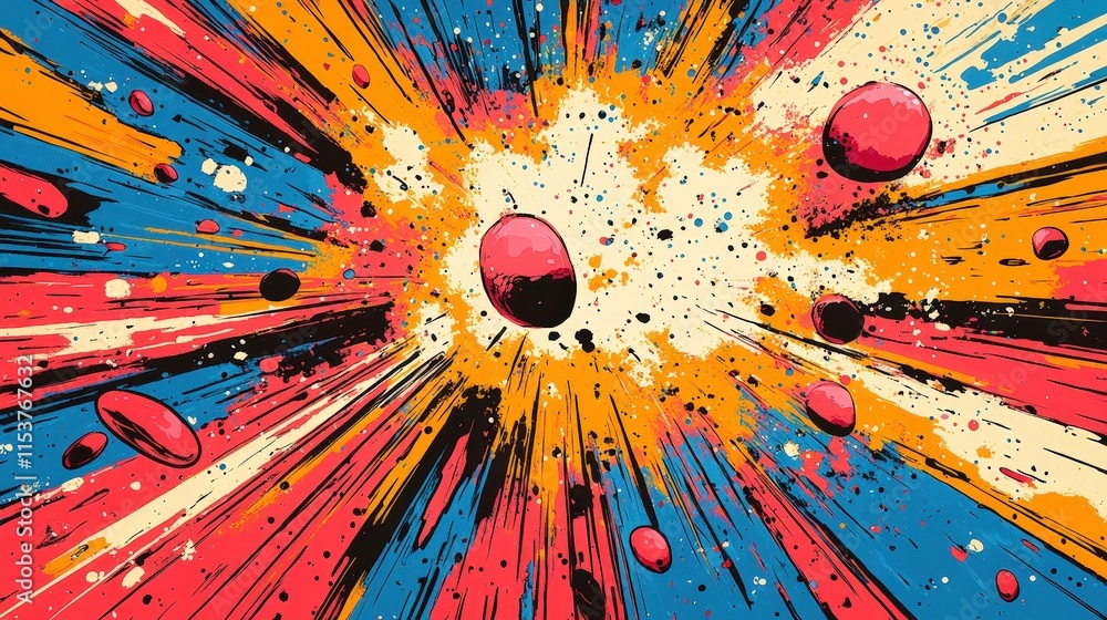 Aufkleber abstract colorful explosion with radial lines and splatters.
