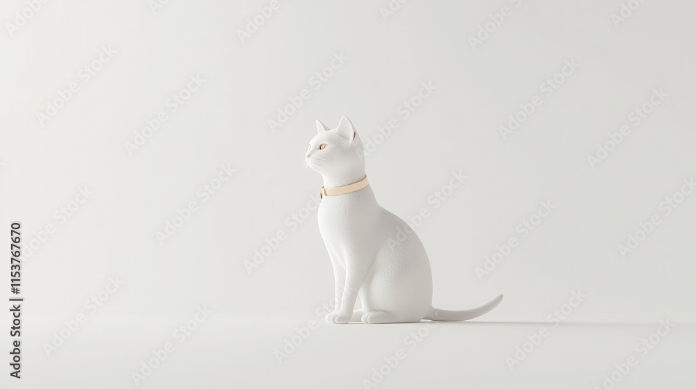 Poster elegant white cat in a minimalist studio setting with soft lighting and simple background
