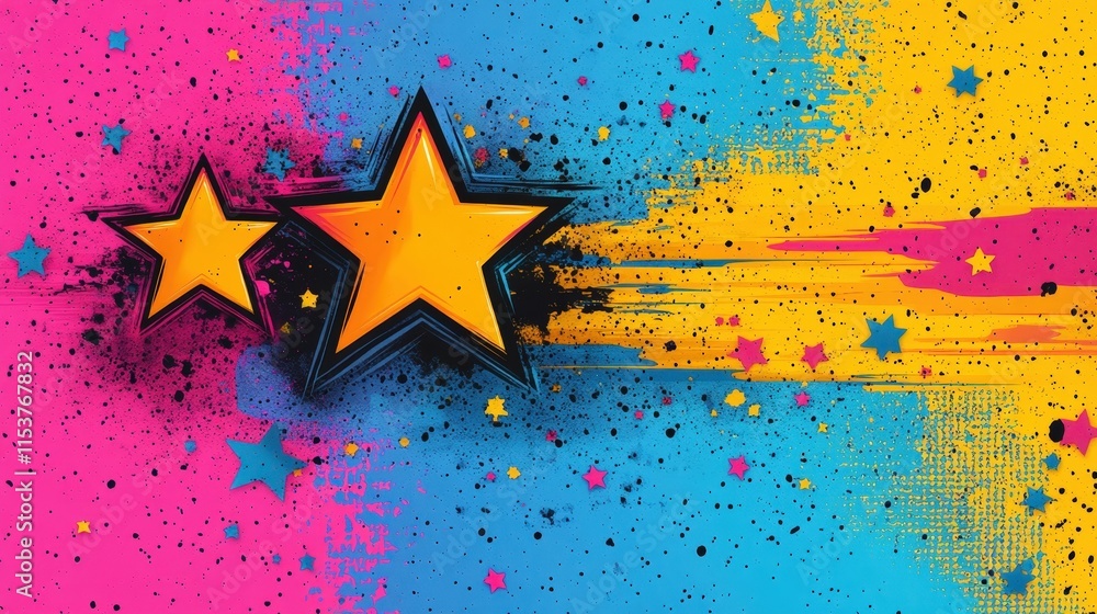 Poster abstract colorful background with two shiny stars.