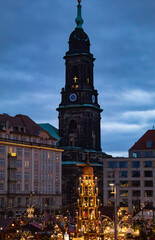 Evening Dresden, Christmas Square in lights, Germany, vertical photo