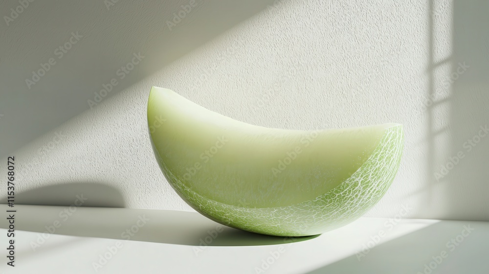 Aufkleber fresh green melon slice on minimalist surface with soft light and shadow play