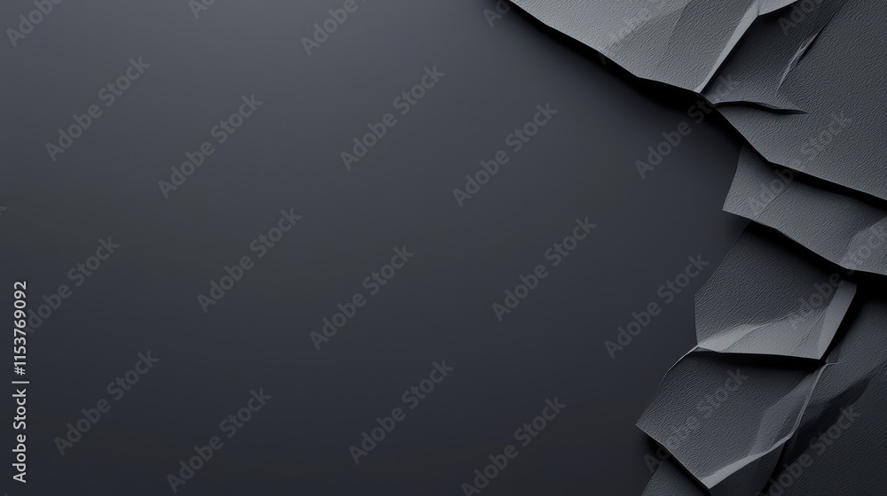 Poster abstract black background with crumpled texture and layered dark paper elements for creative design 