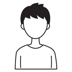 顔なしのシンプルな若い男性の人物アイコン　黒　白黒