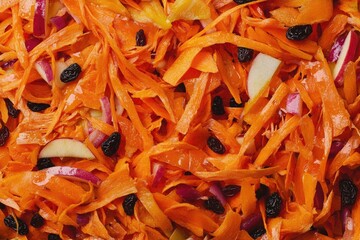 Vibrant Carrot Salad with Juicy Apples and Sweet Raisins - A Colorful Dish for Gastronomic Delights