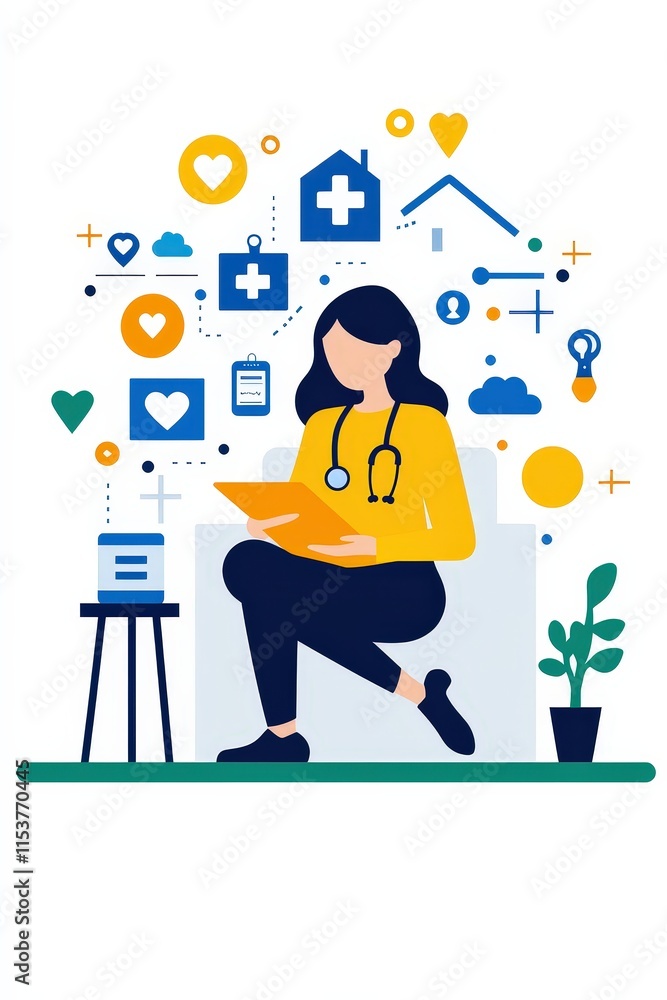 Poster flat design showing smart home integration for health tracking devices