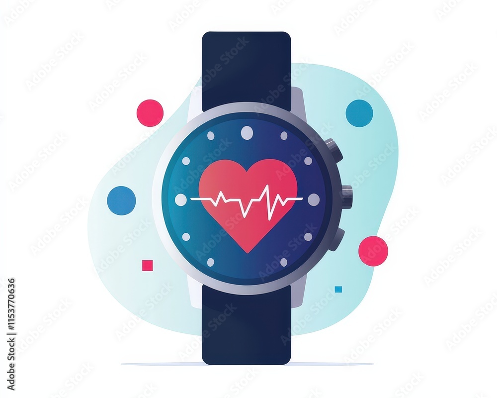 Poster flat smartwatch design with step tracking and heart rate stats, soft gradient