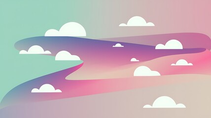 Abstract Pastel Landscape with Simple Clouds