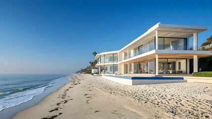 Obraz premium Luxurious beachfront mansion in Malibu California with ocean views and an infinity pool