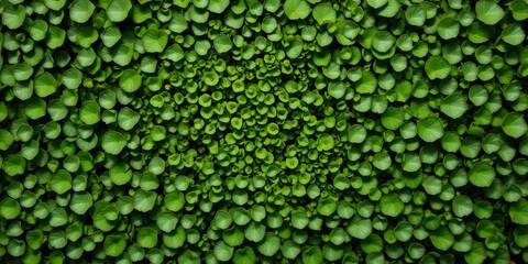 Seamless pattern of green leaf motifs surrounding a circular center, texture, lush, growth