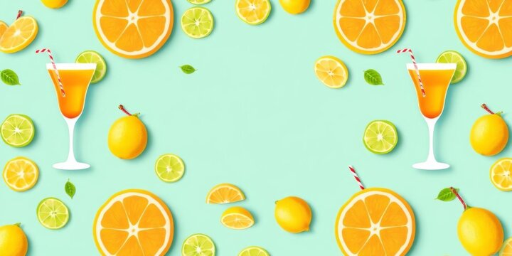 Seamless pattern of colorful summer citrus cocktails on a white background, decoration, fruity, cocktails