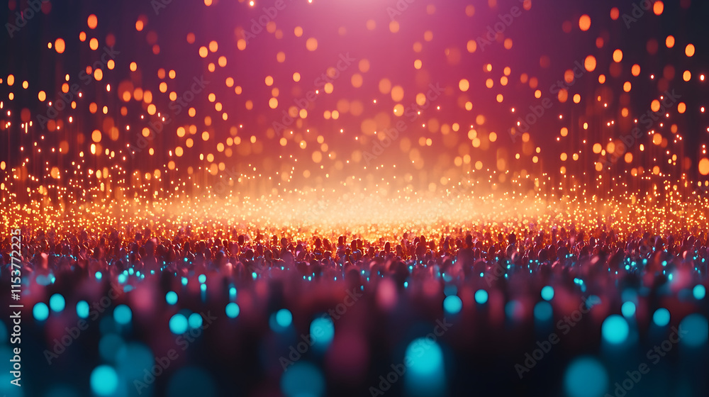 Poster vibrant particles glowing in a colorful, abstract background