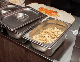 Process of preparing traditional Turkish fast food - shawarma