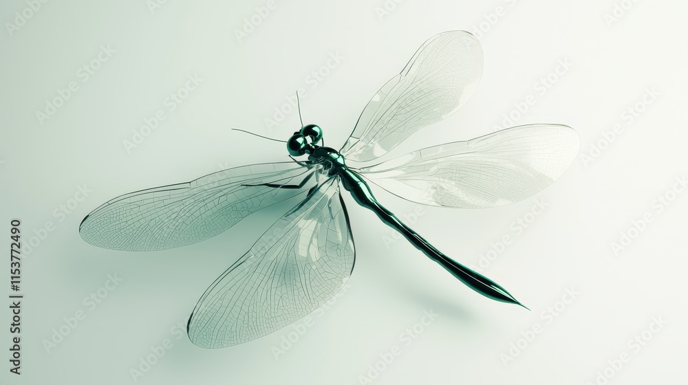 Poster Ethereal and Delicate Transparent Dragonfly Floating in Soft Light Background for Artistic and Nature Concepts