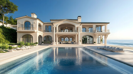 Luxurious beachfront mansion in Malibu California with ocean views and an infinity pool