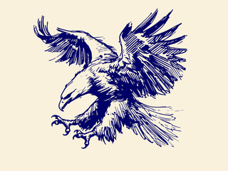 American Bald Eagle Hand Drawn Illustration Sketch Vector Isolated