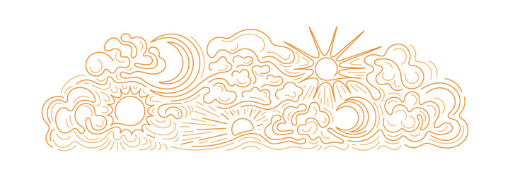 Sun, moon, cloud line illustration Abstract vector