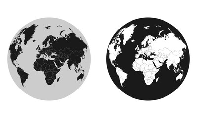 world map on globe, vector illustration isolated on alpha channel background.