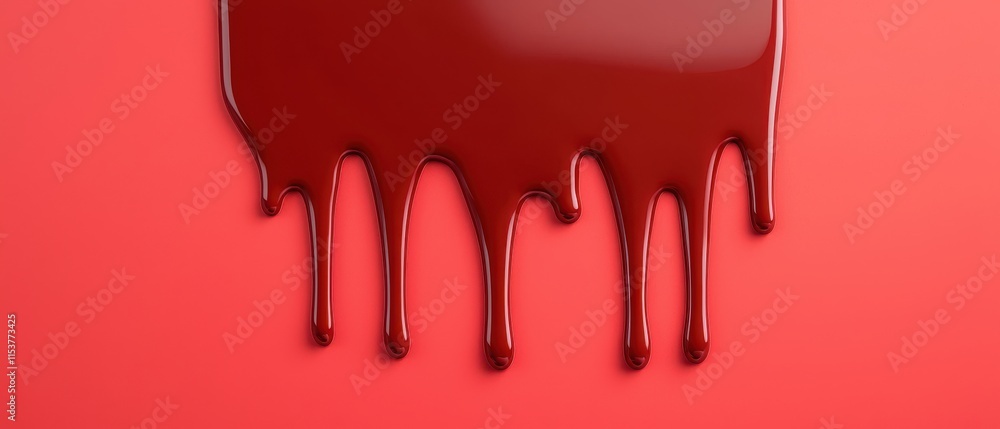 Poster a vibrant red backdrop with glossy red paint dripping down, creating a striking visual effect.