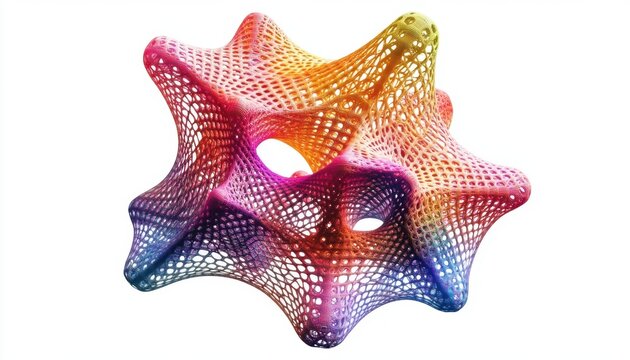 Geometric abstract mesh sculpture with vibrant multicolor pattern in a nonlinear design