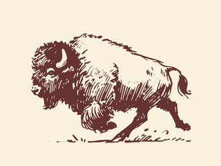 American Bison Hand Drawn Illustration Sketch Vector Isolated