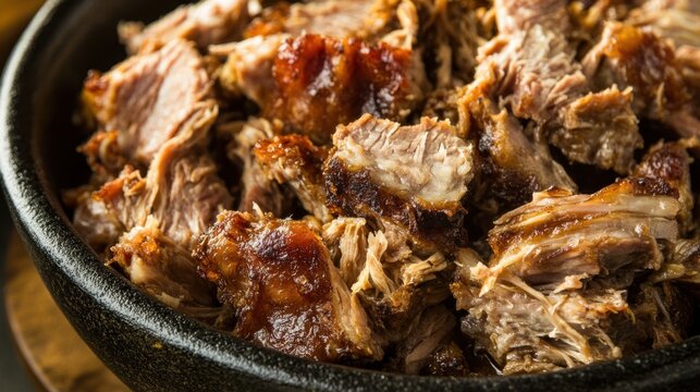 Delicious slow cooker crispy carnitas in rustic bowl - perfect for mexican cuisine lovers