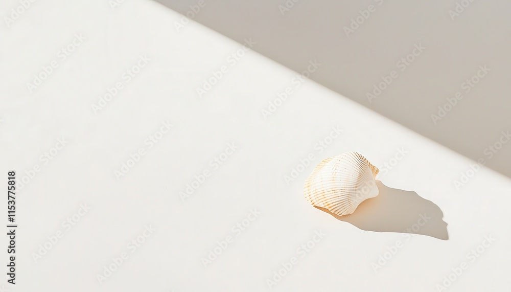Poster minimalist shell on a light background with soft shadows creating elegant coastal vibes and tranquil