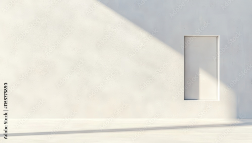 Poster minimalist interior with soft light and empty wall creating calm and spacious ambiance for modern sp