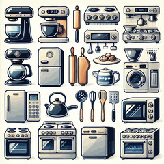 Kitchen Appliances Icon Set illustration