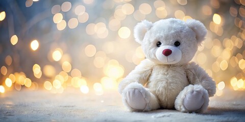 Sweet white teddy bear, a cuddly plush toy; soft, delightful, and photogenic.