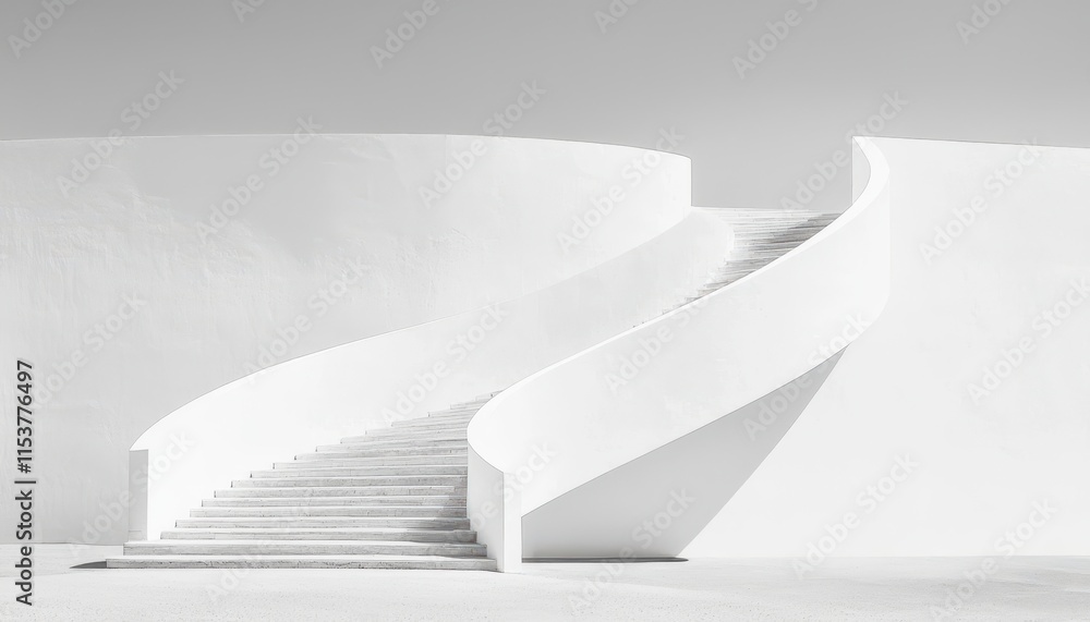 Poster elegant white spiral staircase with smooth curves in minimalistic architectural design showcasing mo