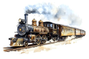 Obraz premium Vintage Steam Train Journeys Through Scenic Landscapes, Transporting Passengers Effortlessly Across Rails