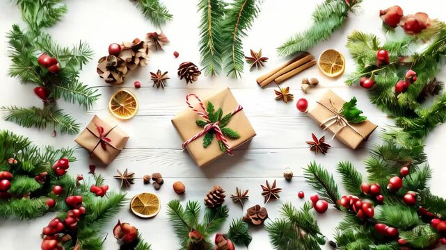 Christmas gift boxes, balls and decorations on white background