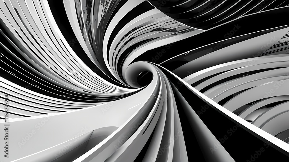 Poster black and white abstract background with wavy lines and paper texture