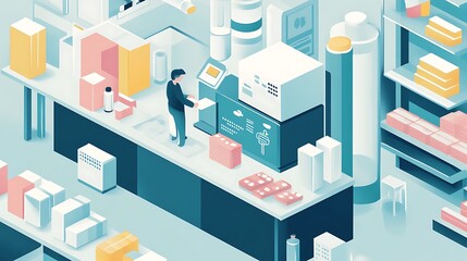 Fototapeta premium Isometric 3D illustration of business people in a city with buildings skyscrapers and streets