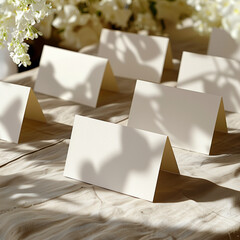 Elegant white folded place Card mockup for event, dinner name card mockup with blank white card