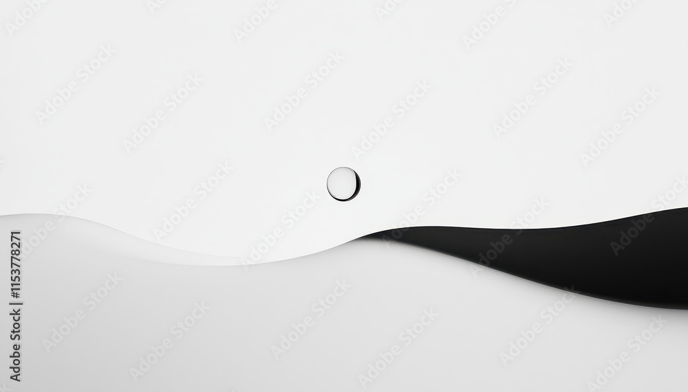 Poster abstract minimalism with smooth curves and a circular element on a contrasting white and black backg