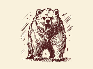 Fototapeta premium Grizzly Bear Hand Drawn Illustration Sketch Vector Isolated