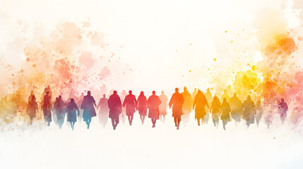 Pilgrims on their journey, capturing the essence of spiritual travel, with bright colors reflecting the devotion, hope, and cultural significance of pilgrimage, as individuals embark on a meaningful j