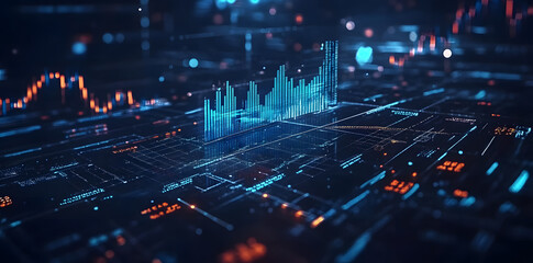 Fototapeta premium Futuristic Financial Stock Market Graph with Glowing Blue Data Visualization