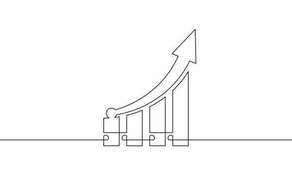 recommend clip art: Continuous line drawing of graph with arrow up. Single line art of bar chart. Flat icon of increasing arrow. Object one line business growth. Vector illustration. Sign symbol