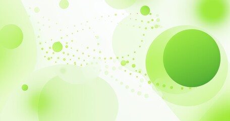 A vibrant abstract design featuring various shades of green and circular shapes.