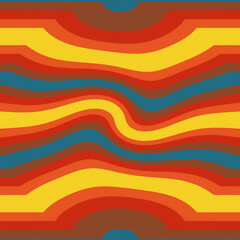 Abstract retro wavy line. Abstract weaves seamless pattern. 60’s, 70’s style background with waves.