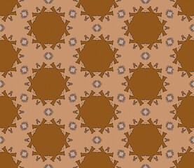 Abstract and geometric shape ornament flower. seamless repeat pattern beige brown background. artwork home decor print fashion fabric textile.