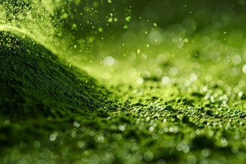Freeze motion shot of green powder forming a small mountain with falling particles