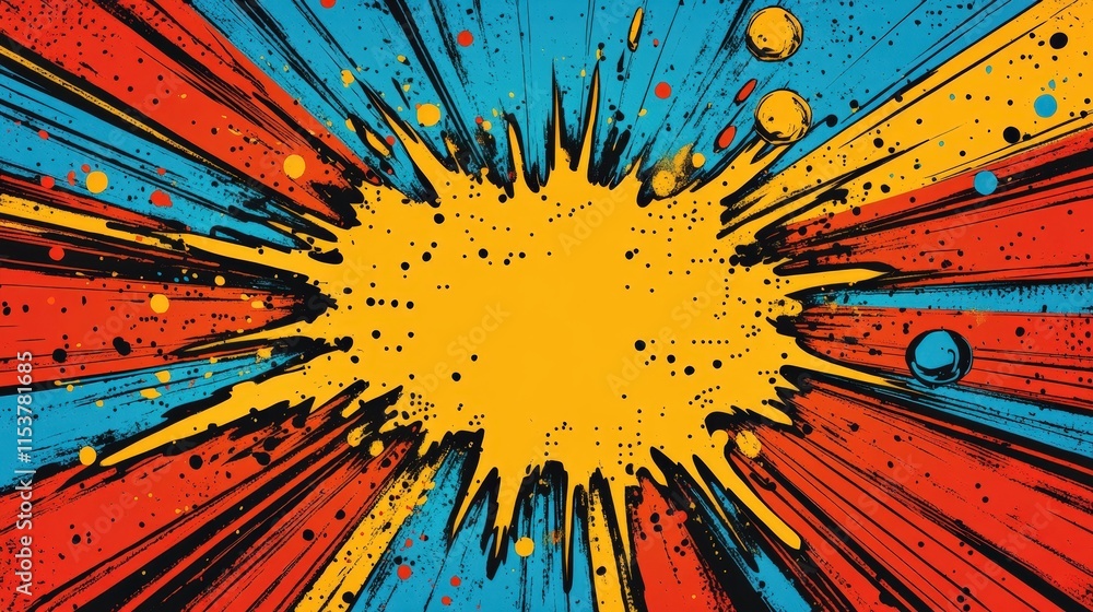 Poster abstract explosion with vibrant colors and radial lines creating a dynamic, energetic visual.