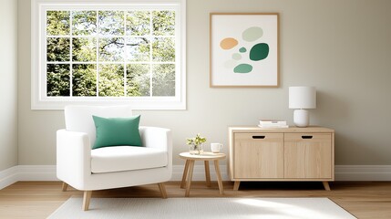 Cozy and Modern Living Room Interior with Natural Light and Minimalist Decor Elements