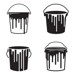 Set of paint bucket with dripping paint silhouette vector icon illustration